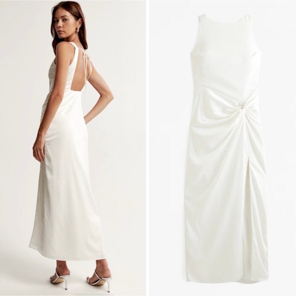 Abercrombie & Fitch Satin Draped Skirt Maxi Dress in White Size S Backless - Picture 3 of 11